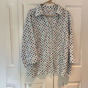 JM Collection Multicolor Polka Dot Linen Blouse